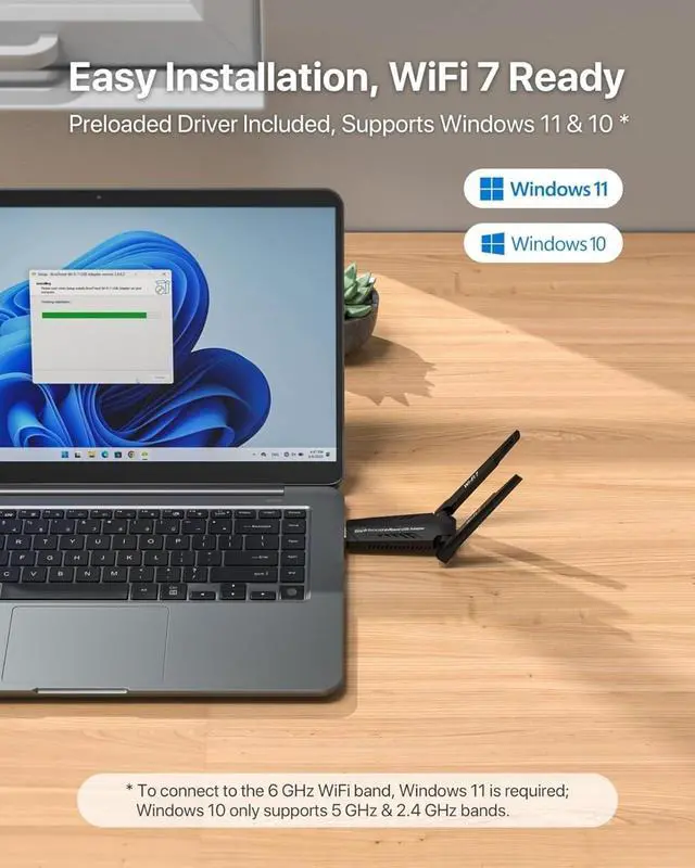 Alt view image 4 of 4 - BE6500 USB WiFi 7 Adapter, Tri-Band Long Range USB WiFi Adapter for Desktop PC Laptop, Wireless Dongle 6GHz + 5GHz + 2.4G, Ultra-Low Latency Wi-Fi Antenna PC Gaming for Windows 11/10, 4K-QAM