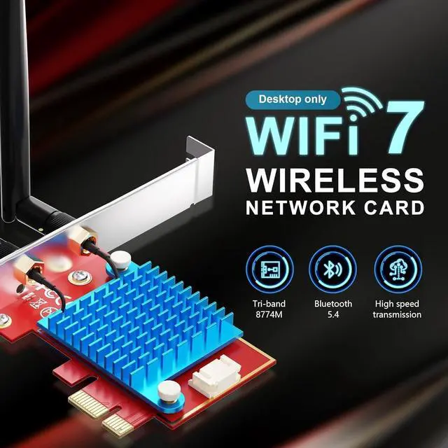 Alt view image 2 of 4 - WiFi 7 PCIE Card for Desktop PC,Ultra-Fast 9.3Gbps, Intel BE200, Tri-Band 320MHz,Latest Bluetooth 5.4,Ideal for Gaming Streaming,Windows 10/11 64bit
