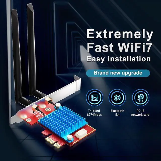 Alt view image 3 of 4 - WiFi 7 PCIE Card for Desktop PC,Ultra-Fast 9.3Gbps, Intel BE200, Tri-Band 320MHz,Latest Bluetooth 5.4,Ideal for Gaming Streaming,Windows 10/11 64bit