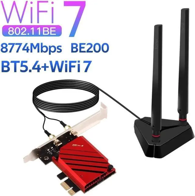 Alt view image 2 of 7 - PCI-E WiFi 7 Network Card (BE8800pro) BT5.4 BE200 9.3Gbps Gmaing 802.11be Tri-Band PCIe Desktop PC WiFi 7 Adapter Upgrades WiFi 6 WiFi 6E PCIe Card for Windows 11/10 Not Support AMD Motherboards