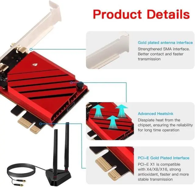 Alt view image 6 of 7 - PCI-E WiFi 7 Network Card (BE8800pro) BT5.4 BE200 9.3Gbps Gmaing 802.11be Tri-Band PCIe Desktop PC WiFi 7 Adapter Upgrades WiFi 6 WiFi 6E PCIe Card for Windows 11/10 Not Support AMD Motherboards