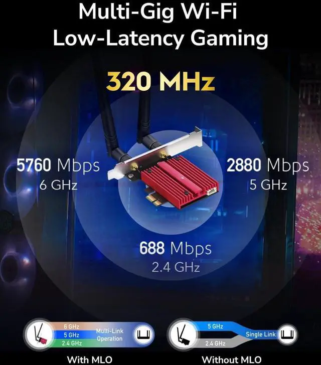 Alt view image 3 of 4 - FOR-WiFi 7 BE9300 WE9300 PCIe WiFi Card for PC, 6GHz Tri-Band Wireless Adapter, Intel BE200 Chipset, Bluetooth 5.4, WPA3, Easy Installation