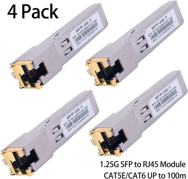 Alt view image 2 of 5 - FOR-4PCS 1000BASE-T Gigabit SFP to RJ45 Copper Ethernet Modular Transceiver for Cisco,Meraki,Ubiquiti,D/TP Link,Supermicro,Netgear,Broadcom, 1.25G SFP-T CAT5E/CAT6 up to 100m Mikrotik S-RJ01