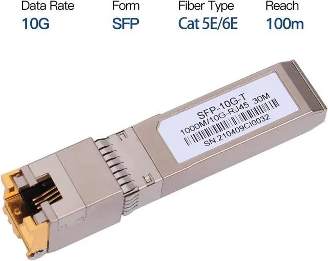 Alt view image 3 of 5 - FOR-2PACK 1.25/2.5/5/10G SFP+ RJ45 Copper Module - Up to 30m with CAT.6a/7 Compatibility for Cisco, Ubiquiti, Netgear, D-Link, Supermicro, TP-Link, Mikrotik, Unifi and More, SFP 10GBase-T Transceiver