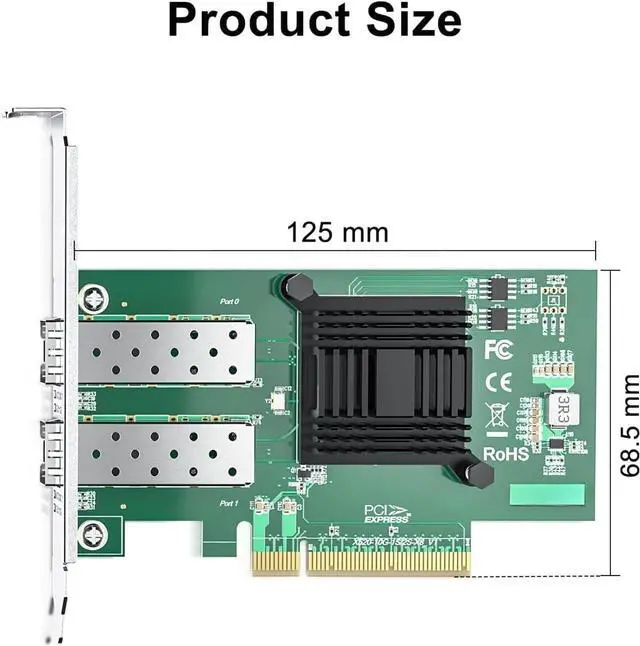 Alt view image 3 of 5 - 10Gb PCI-E NIC Network Card, Dual SFP+ Port, with Intel 82599ES Controller, PCI Express Ethernet LAN Adapter Support Windows Server/Linux/VMware, Compare to Intel X520-DA2(E10G42BTDA)