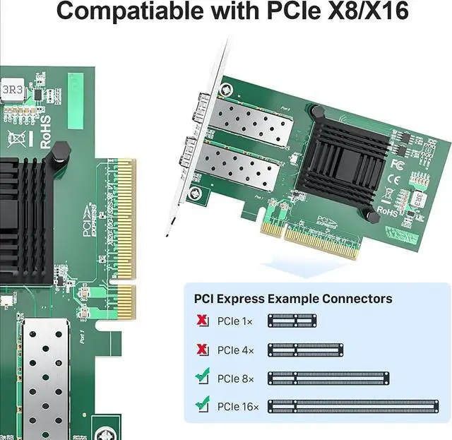 Alt view image 2 of 5 - 10Gb PCI-E NIC Network Card, Dual SFP+ Port, with Intel 82599ES Controller, PCI Express Ethernet LAN Adapter Support Windows Server/Linux/VMware, Compare to Intel X520-DA2(E10G42BTDA)