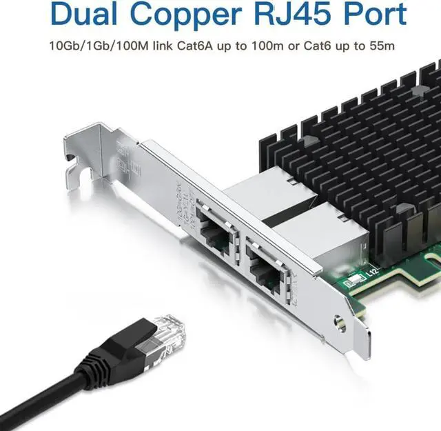 Alt view image 2 of 4 - 10Gb PCI-E Network Card NIC, Dual RJ45 Copper Ports, Compare to Intel X540-T2, with Intel X540-BT2 Chip, PCIe X8, 10Gbase-T Ethernet LAN Adapter Support Windows Server/Windows/Linux/VMware ESX