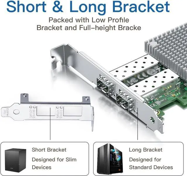 Alt view image 5 of 5 - 10Gb SFP+ PCI-E Network Card NIC, with Broadcom BCM57810S Chip, Dual SFP+ Port Card, PCI Express X8, Ethernet LAN Adapter Support Windows/Windows Server/Linux/VMware Esxi