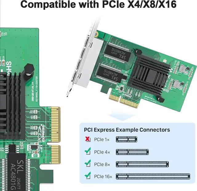 Alt view image 2 of 4 - 1000Mbps Gigabit Ethernet Converged Network Adapter (NIC) with Intel I350 Chip | Ethernet PCI Express NIC Network Card | Quad Copper RJ45 Ports | PCI Express 2.1 X4 | Compare to Intel I350-T4