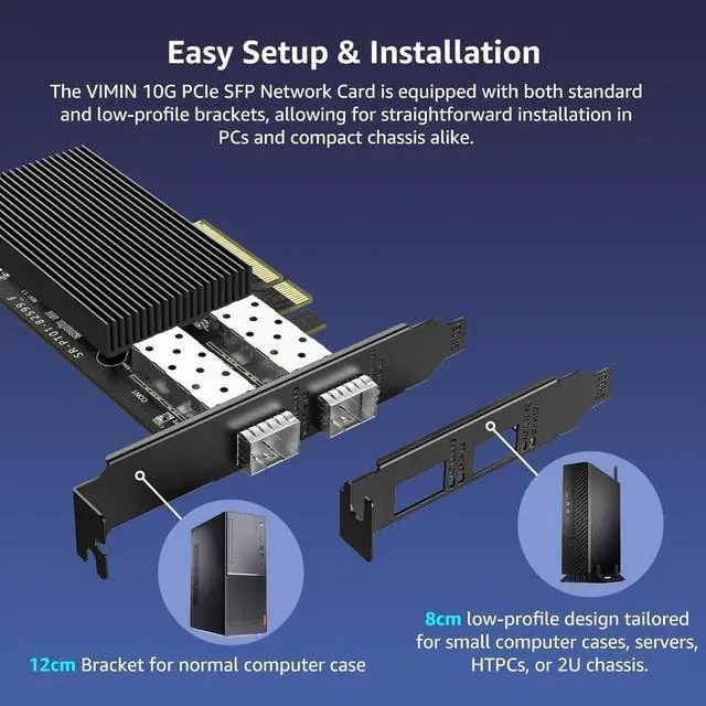 Alt view image 4 of 5 - 10Gb SFP+ PCIe NIC Network Card with Dual 10Gbps SFP+ Port, Intel 82599(X520-DA2) Chip, 10G Ethernet LAN Adapter Support Windows7/8/10/11/Linux/VMware, Compatible with PCI Express X8 & X16