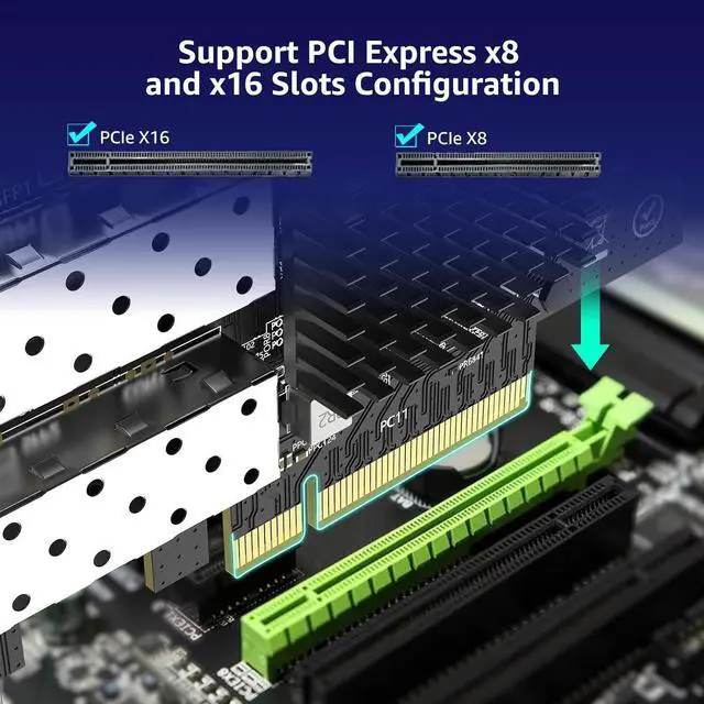 Alt view image 5 of 5 - 10Gb SFP+ PCIe NIC Network Card with Dual 10Gbps SFP+ Port, Intel 82599(X520-DA2) Chip, 10G Ethernet LAN Adapter Support Windows7/8/10/11/Linux/VMware, Compatible with PCI Express X8 & X16