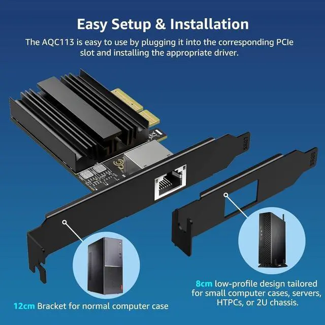 Alt view image 5 of 5 - 10G PCI-E Network Card with 10Gbps RJ45 Ports, Marvel AQC113 Controller, 10Gb Ethernet Adapter Card Compatible with PCI Express X8, X16, Support Windows/Windows Server/Linux/VMware