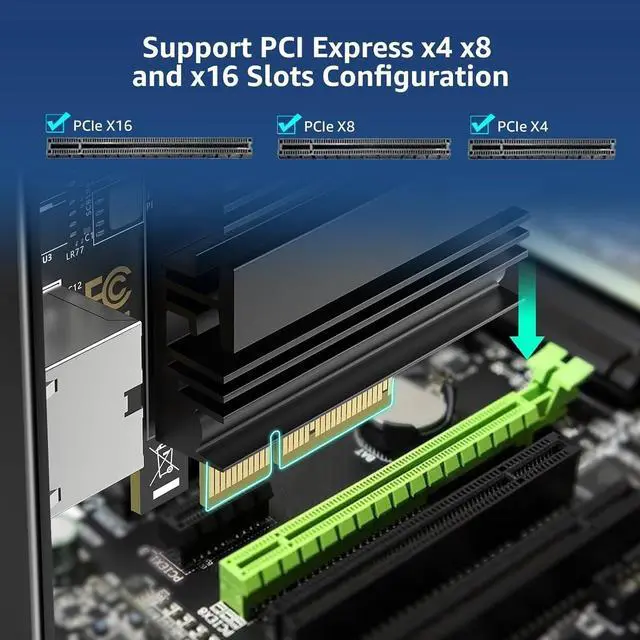 Alt view image 3 of 5 - 10G PCI-E Network Card with 10Gbps RJ45 Ports, Marvel AQC113 Controller, 10Gb Ethernet Adapter Card Compatible with PCI Express X8, X16, Support Windows/Windows Server/Linux/VMware
