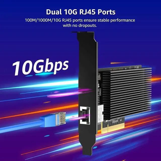 Alt view image 2 of 5 - 10G PCI-E Network Card Single RJ45 Port, 10G NIC with Intel X540-T1 Conrtoller, 10Gb Base-T Ethernet Network Card Compatible with PCI Express X8, X16, Support Windows/Windows Server/Linux/VMware