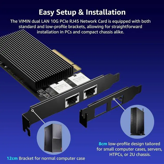 Alt view image 5 of 5 - 10G PCI-E Network Card with 10Gbps Dual RJ45 Ports, Intel X540-T2 Conrtoller, 10Gb Ethernet Adapter Card Compatible with PCI Express X8, X16, Support Windows/Windows Server/Linux/VMware