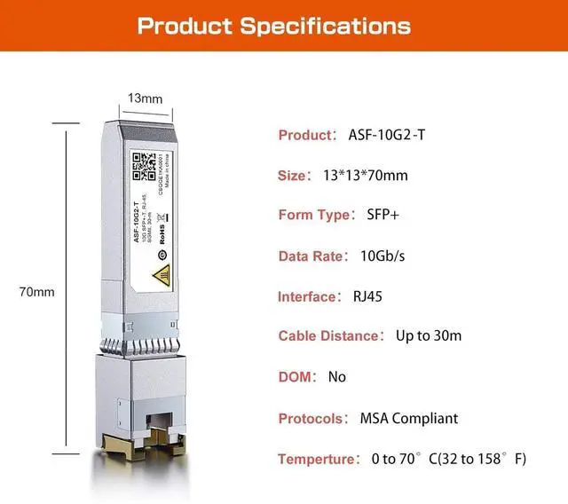 Alt view image 5 of 5 - FOR SFP+ to RJ45 10Gb Module, Support 1G/2.5G/5G/10GBase-T RJ45 SFP+ Module, Compatible for Cisco SFP-10G-T, Ubiquiti UACC-CM-RJ45-MG, Mikrotik, Netgear, TP-Link, and More, up to 30 Meters, 2 Pack