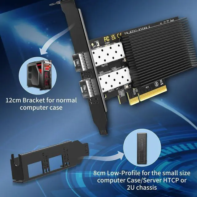 Alt view image 6 of 6 - 10Gb Ethernet Card with 82599ES (X520-DA2) Controller, 10GB PCI-E Network Card Adapter, Dual LAN SFP+ Ports, Supports Windows/Windows Server/VMware Functions for 10Gbe Networking NAS