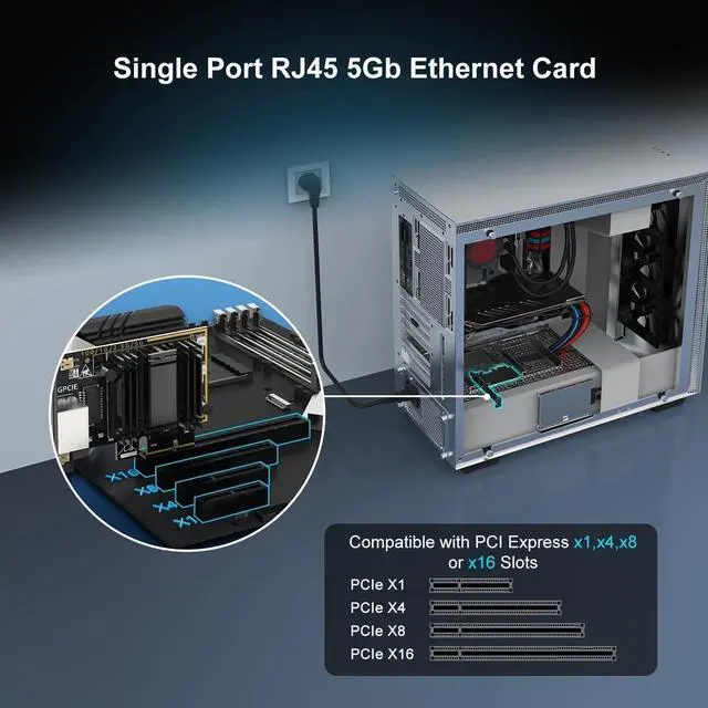 Alt view image 3 of 5 - 5Gb PCIe Network Card Realtek RTL8126 Controller, 5Gbe RJ45 Port NIC Card Support WOL, 5Gb Base-T Ethernet Adapter for Windows10/11/Windows Server/Linux