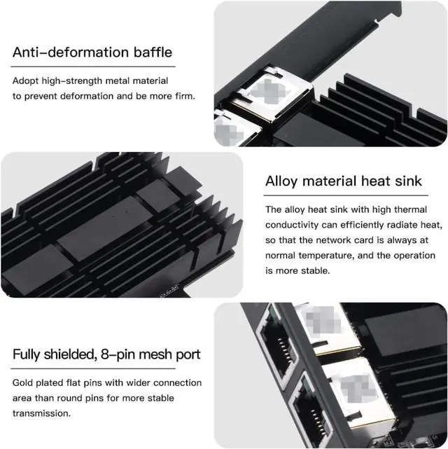 Alt view image 3 of 4 - 2.5GB Network Card with Intel I226 Chip, Dual Port PCIE to RJ45 Gigabit Ethernet Adapter 2500/1000/100Mbps for Desktop Gaming Office NIC Card RJ45 LAN Port Controller