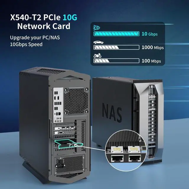 Alt view image 3 of 5 - 10Gb Dual LAN Base-T PCI-e Network Card, Intel X540 Controller, 10Gbps Ethernet Adapter, 2 * 10Gbe RJ45 Port, 10G NIC Card, Support Windows/Windows Server/Linux/Vmware/ESX