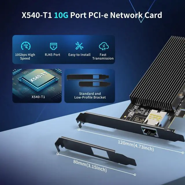 Alt view image 2 of 5 - 10Gb Base-T PCI-e Network Card, Intel X540-T1 Controller, 10Gbps Ethernet Adapter with 10Gbe RJ45 Port  10G NIC Card, Support Windows/Windows Server/Linux/Vmware/ESX