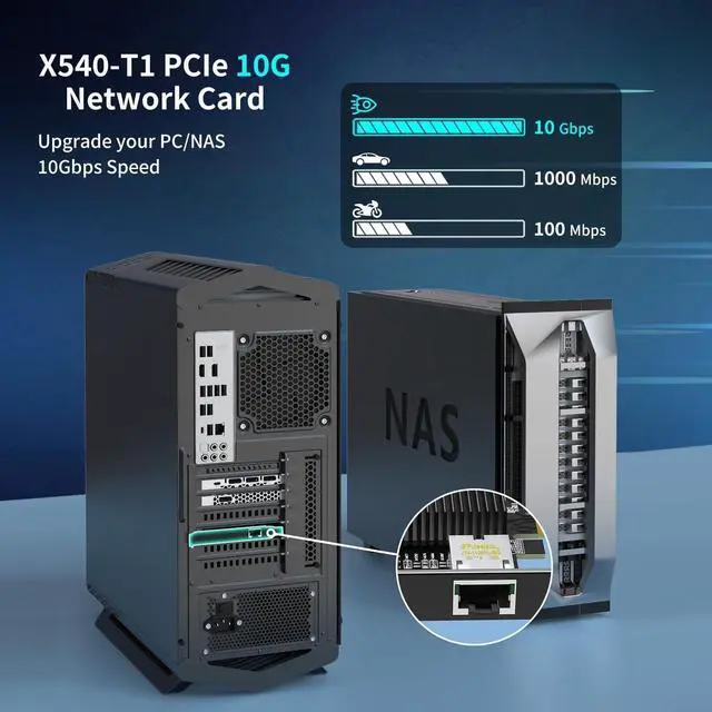 Alt view image 4 of 5 - 10Gb Base-T PCI-e Network Card, Intel X540-T1 Controller, 10Gbps Ethernet Adapter with 10Gbe RJ45 Port  10G NIC Card, Support Windows/Windows Server/Linux/Vmware/ESX