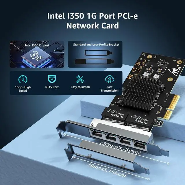Alt view image 4 of 5 - 4 Port Gigabit Base-T Network Card, Intel I350 Controller, 4 Port 1G PCIe Ethernet Adapter, 4 x 1Gbe RJ45 Port NIC Card, Windows10/11/Windows Server/Linux