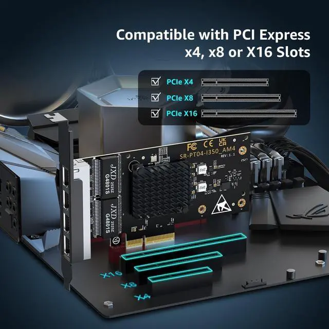 Alt view image 5 of 5 - 4 Port Gigabit Base-T Network Card, Intel I350 Controller, 4 Port 1G PCIe Ethernet Adapter, 4 x 1Gbe RJ45 Port NIC Card, Windows10/11/Windows Server/Linux