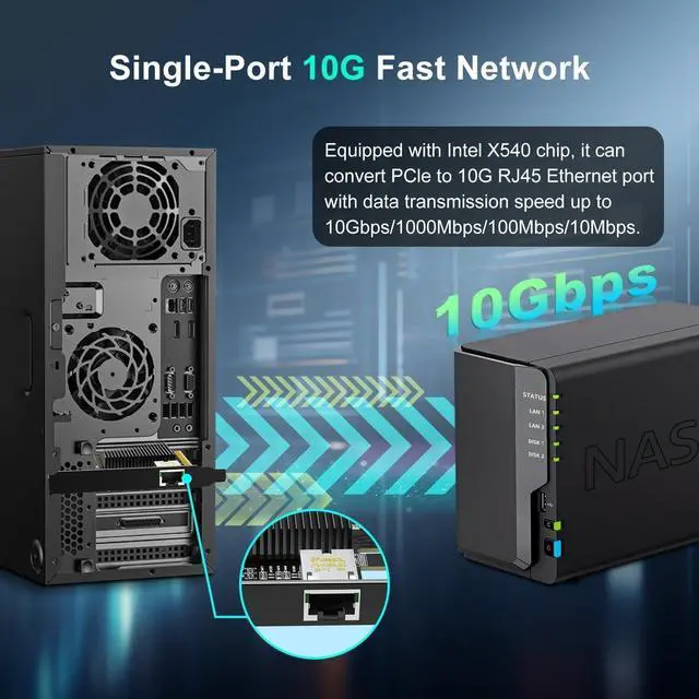 Alt view image 2 of 5 - FOR-10Gb RJ45 PCI-E Network Card with X540 Controller, X540-1T 10Gb Ethernet Adapter with Single 10Gbe PCI-E NIC, Support Windows/Linux/ESX Servers
