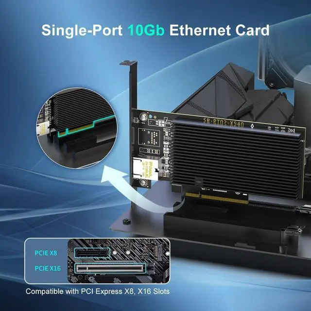 Alt view image 3 of 5 - FOR-10Gb RJ45 PCI-E Network Card with X540 Controller, X540-1T 10Gb Ethernet Adapter with Single 10Gbe PCI-E NIC, Support Windows/Linux/ESX Servers