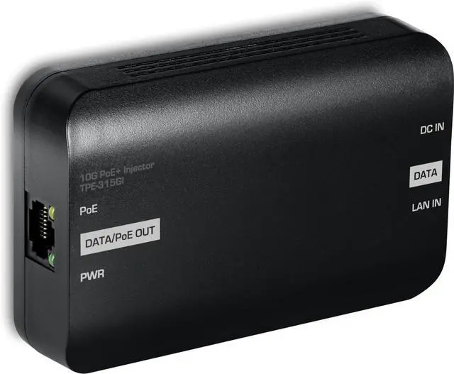 Alt view image 5 of 5 - 10G PoE+ Injector, TPE-315GI, Convert Non-PoE Port to a PoE+ Port, PoE (15.4W) or PoE+ (30W), 10GBASE-T Compliant, Up to 100m (328 ft.), Black