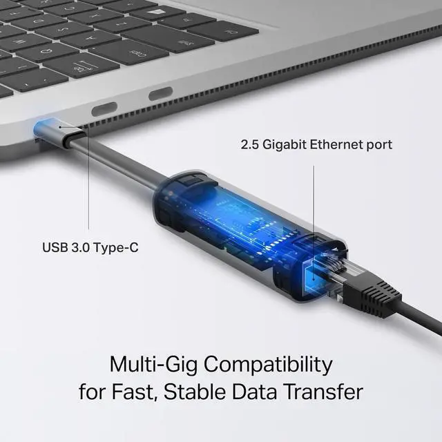 Alt view image 4 of 5 - USB C to Ethernet Adapter, 2.5 G Plug & Play Network Adapter | Type-C to RJ45 | Aluminum Alloy Case | Thunderbolt 4/3 Compatible for MacBook Pro/Air, iPad, iPhone 16 Pro/Max and More (UE302C)