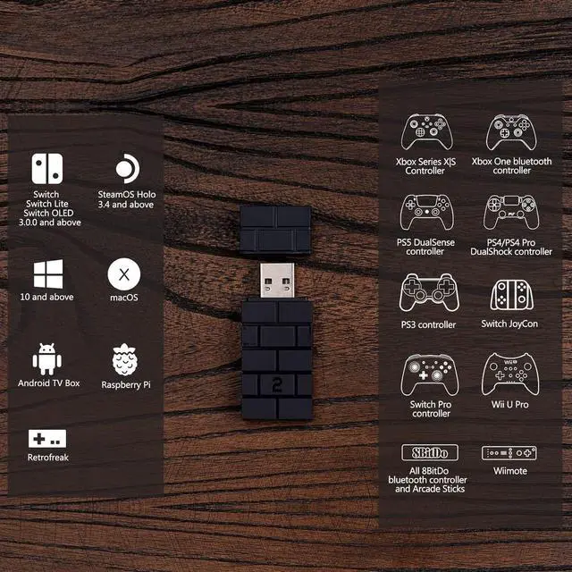 Alt view image 2 of 4 - USB Wireless Controller Adapter 2 Converter Dongle for Switch 2/Switch/Switch OLED,Steam Deck,Windowsi,macOS,PS5/PS4/PS3 Controller,Xbox Series X/S,Xbox One Bluetooth Controller OTG Cable