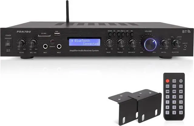 Main image of 5 Channel Rack Mount Bluetooth Amplifier Receiver - Home Theater Amp, Speaker Amplifier, Bluetooth Wireless Streaming, MP3/USB/SD/AUX/FM Radio, 200Watt, w/Digital ID3 LCD Display from - PDA7BU.5