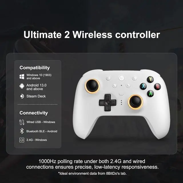 Alt view image 2 of 3 - Ultimate 2 Wireless Controller for Windows, Android, Steam Deck, TMR joysticks, 1000Hz Polling Rate, Tactile/Hall Triggers, Motion Control, Programmable L4/R4 Bumpers&2 Back Paddle Buttons, White