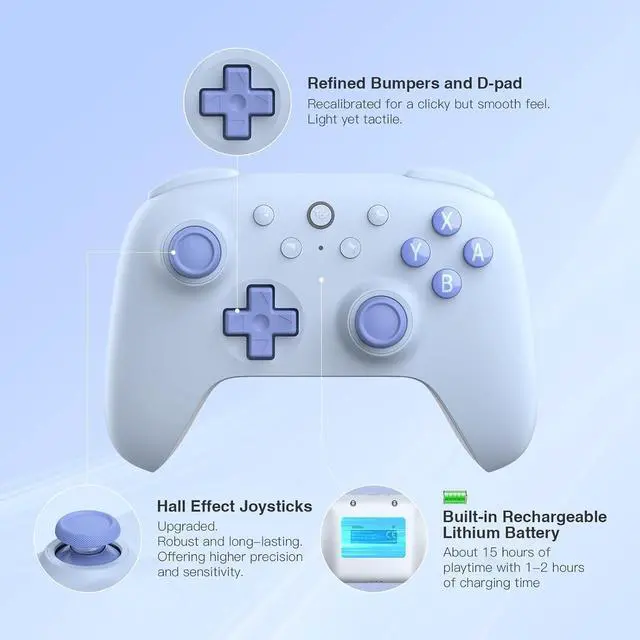 Alt view image 2 of 4 - Ultimate 2C Bluetooth Controller (Hall Effect Joystick Update) - for Switch, with Remappable L4/R4 Bumpers, 6-axis Motion Control, Rumble Vibration and Turbo Function (Blue)
