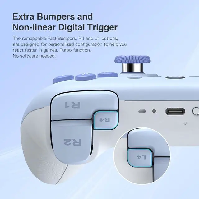 Alt view image 3 of 4 - Ultimate 2C Bluetooth Controller (Hall Effect Joystick Update) - for Switch, with Remappable L4/R4 Bumpers, 6-axis Motion Control, Rumble Vibration and Turbo Function (Blue)