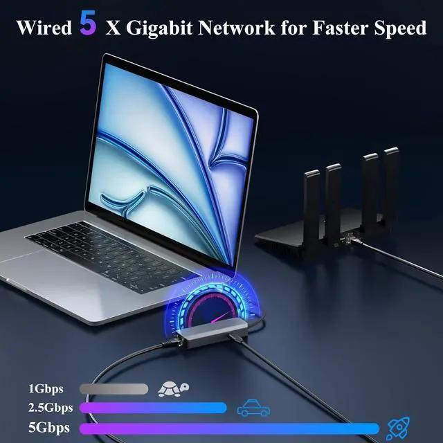 Alt view image 3 of 5 - 5Gbps USB-C to Ethernet Adapter with 95W Charging Port, USB 3.2 Type-C to RJ45 5 Gigabit Ethernet Dongle, Aluminum Case Ethernet LAN Network Adapter for Laptops, MacBook, iPad, and More