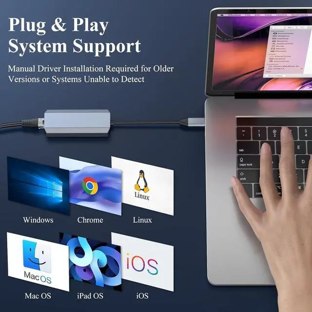 Alt view image 5 of 5 - 5Gbps USB-C to Ethernet Adapter, RJ45 to USB C 5 Gigabit LAN Network Adapter, Grey Aluminum Case Ethernet to USB Network Dongle Compatible with Laptops, Computers, MacBook, Surface and More