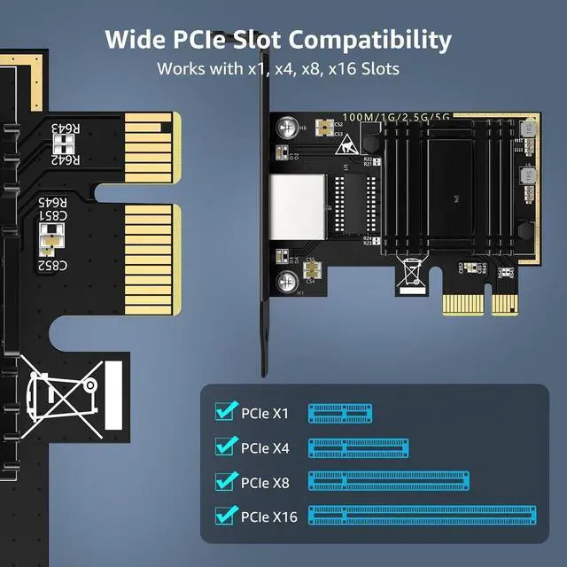 Alt view image 5 of 5 - 5Gb PCIe Network Card, 5G Base-T PCI Express Ethernet Adapter with RTL8126, Support WOL, 5G/2.5G/1G/100Mbps NIC Card RJ45 Port for PC Windows/Linux OS