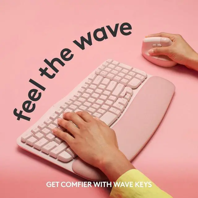 Alt view image 2 of 5 - FOR-Wave Keys Wireless Ergonomic Keyboard with Cushioned Palm Rest, Comfortable Natural Typing, Easy-Switch, Bluetooth, Logi Bolt Receiver, for Multi-OS, Windows/Mac - Rose