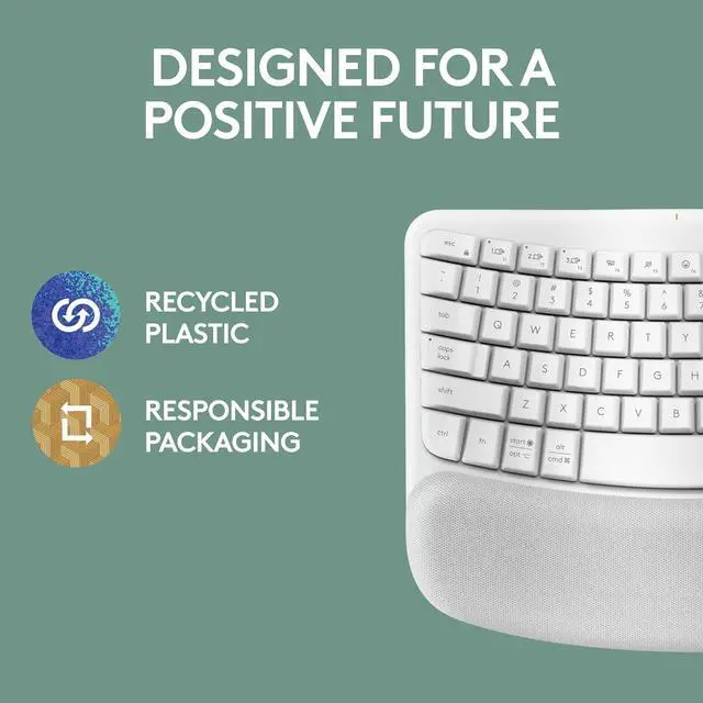 Alt view image 5 of 5 - FOR-Wave Keys Wireless Ergonomic Keyboard with Cushioned Palm Rest, Comfortable Natural Typing, Easy-Switch, Bluetooth, Logi Bolt Receiver, for Multi-OS, Windows/Mac - Off White