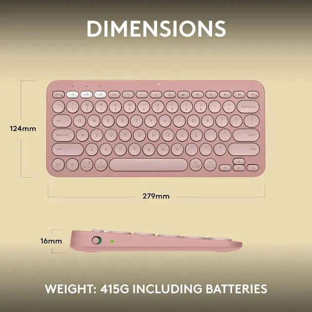 Alt view image 4 of 5 - Pebble Keys 2 K380s, Multi-Device Bluetooth Wireless Keyboard with Customizable Shortcuts, Slim and Portable, Easy-Switch for Windows, macOS, iPadOS, Android, Chrome OS - Tonal Rose