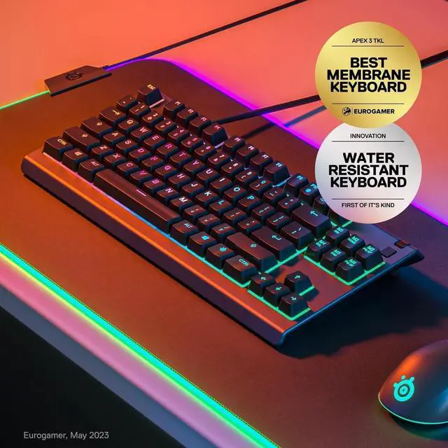 Alt view image 2 of 3 - FOR-Apex 3 TKL RGB Gaming Keyboard  Tenkeyless Compact Form Factor - 8-Zone RGB Illumination  IP32 Water & Dust Resistant  Whisper Quiet Gaming Switch  Gaming Grade Anti-Ghosting,Black