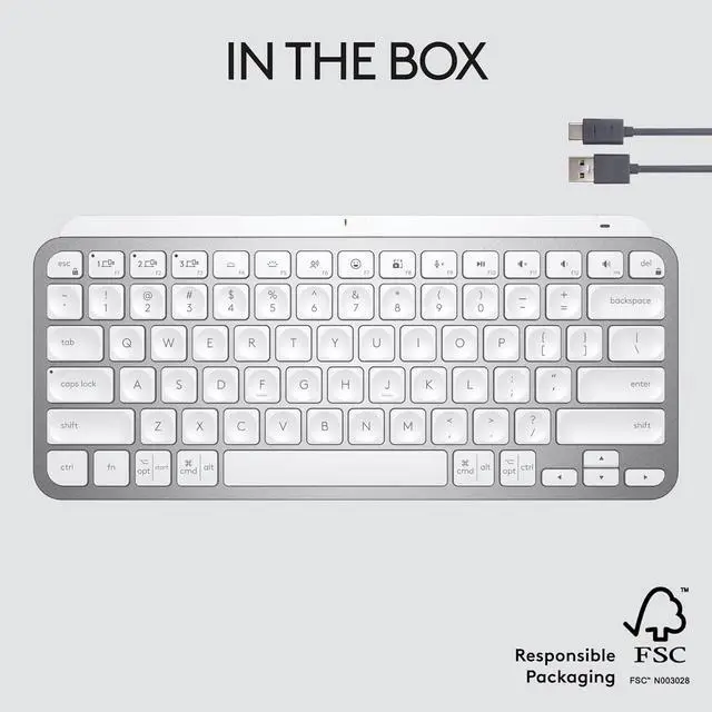 Alt view image 5 of 5 - FOR-MX Keys Mini Minimalist Wireless Illuminated Keyboard, Compact, Bluetooth, Backlit, USB-C, Compatible with Apple macOS, iOS, Windows, Linux, Android, Metal Build - Pale Gray