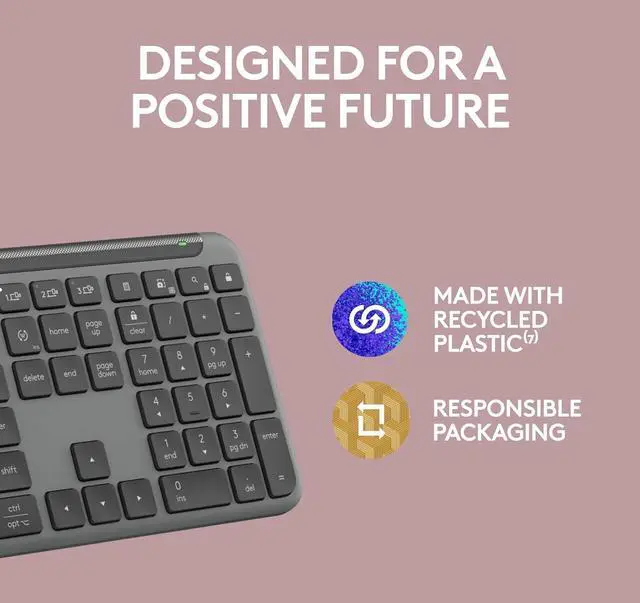 Alt view image 3 of 4 - Signature Slim K950 Wireless Keyboard, Sleek Design, Switch Typing Between Devices, Quiet Typing, Bluetooth, Multi-OS, Windows, Mac, Chrome - Graphite