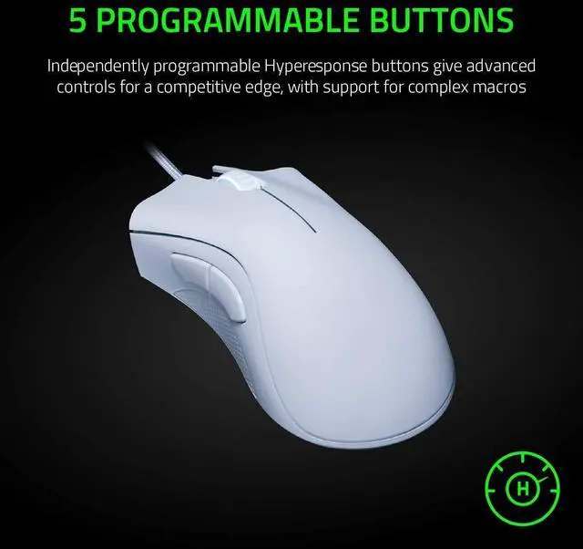 Alt view image 2 of 4 - DeathAdder Essential Gaming Mouse: 6400 DPI Optical Sensor - 5 Programmable Buttons - Mechanical Switches - Rubber Side Grips - Mercury White