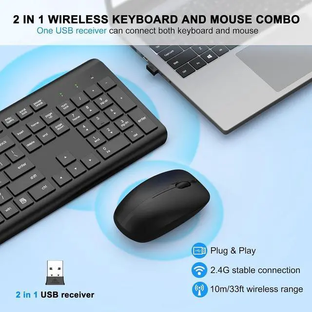 Alt view image 2 of 6 - Wireless Keyboard and Mouse Combo, Full Size Silent Ergonomic Keyboard and Mouse, Long Battery Life, Optical Mouse, 2.4G Lag-Free Cordless Mice Keyboard for Computer, Mac, Laptop, PC, Windows