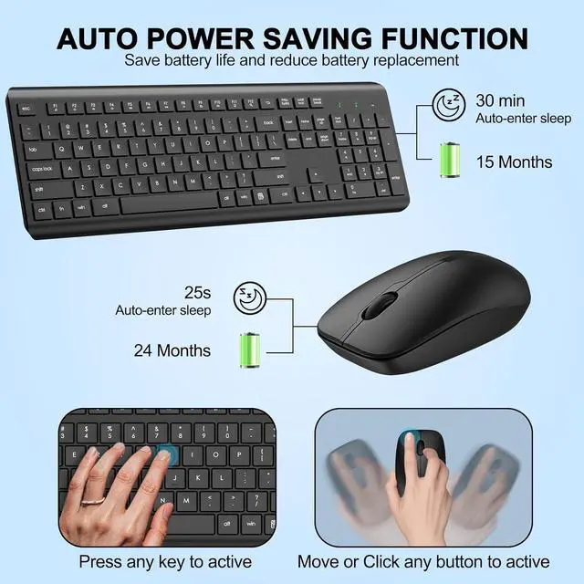 Alt view image 3 of 6 - Wireless Keyboard and Mouse Combo, Full Size Silent Ergonomic Keyboard and Mouse, Long Battery Life, Optical Mouse, 2.4G Lag-Free Cordless Mice Keyboard for Computer, Mac, Laptop, PC, Windows