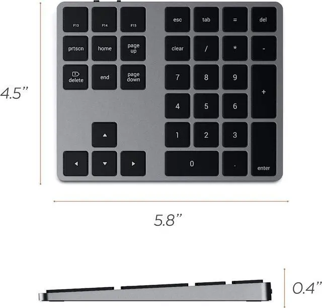 Alt view image 5 of 5 - FOR-Bluetooth Extended Numeric Keypad, Slim Rechargeable 34-Key Numberpad, for MacBook Air/Pro M4, iPad Air/Pro M4/M3, iPad mini, Mac mini, iMac - Space Gray